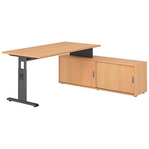 4032062331347 - OSE16SB höhenverstellbarer Schreibtisch buche rechteckig T-Fuß-Gestell grau 1600 x 800 cm