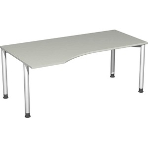 4038933003849 - Flex höhenverstellbarer Schreibtisch lichtgrau silber Trapezform 4-Fuß-Gestell silber 1800 x 800  1000 cm