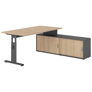 Hammerbacher Schreibtischkombination VOS, manuell höhenverstellbar 78cm (H), 160x80cm (BxT), eiche / graphit 4032062331576 Hammerbacher 5 Stück