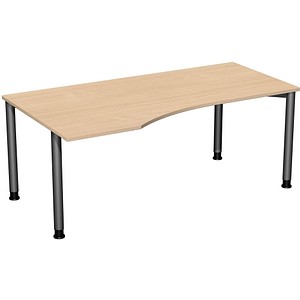 4038933003818 - Flex höhenverstellbarer Schreibtisch buche anthrazit Trapezform 4-Fuß-Gestell grau 1800 x 800  1000 cm