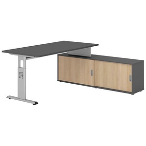 Hammerbacher Schreibtischkombination VOS, manuell höhenverstellbar 78cm (H), 160x80cm (BxT), graphit / silber 4032062331637 Hammerbacher 5 Stück