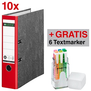 Aktion 10 Leitz Ordner Rot Karton 8 0 Cm Din Gratis Stabilo Textmarker Swing Cool 6er Box Gunstig Online Kaufen Office Discount