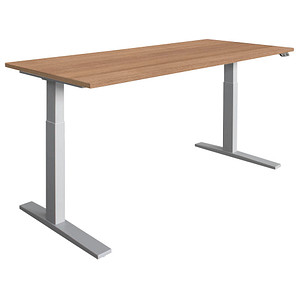 HAMMERBACHER XMKA19 elektrisch höhenverstellbarer Schreibtisch nussbaum rechteckig, C-Fuß-Gestell silber 180,0 x 80,0 cm