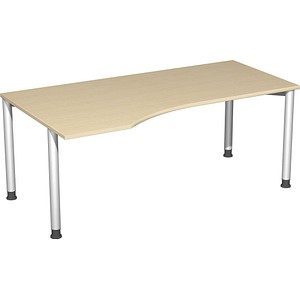 4038933003825 - Flex höhenverstellbarer Schreibtisch buche silber Trapezform 4-Fuß-Gestell silber 1800 x 800  1000 cm