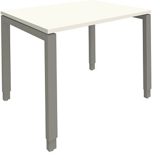 4260672330546 - fm Sidney höhenverstellbarer Schreibtisch weiß rechteckig 4-Fuß-Gestell Quadratrohr silber 1000 x 800 cm