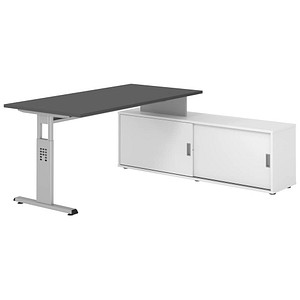 Hammerbacher Schreibtischkombination VOS, manuell höhenverstellbar 78cm (H), 160x80cm (BxT), graphit / silber 4032062331439 Hammerbacher 5 Stück