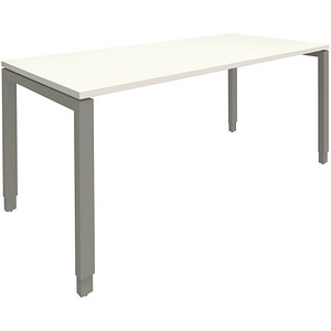 4260672330522 - fm Sidney höhenverstellbarer Schreibtisch weiß rechteckig 4-Fuß-Gestell Quadratrohr silber 1800 x 800 cm