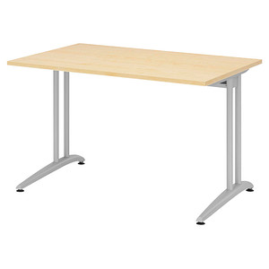 4032062002766 - HAMMERBACHER Altus Schreibtisch ahorn rechteckig C-Fuß-Gestell silber 1200 x 800 cm