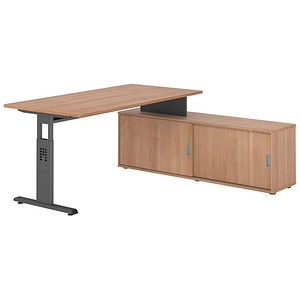 4032062331392 - OSE16SB höhenverstellbarer Schreibtisch nussbaum rechteckig T-Fuß-Gestell grau 1600 x 800 cm