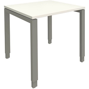 4260672330553 - fm Sidney höhenverstellbarer Schreibtisch weiß rechteckig 4-Fuß-Gestell Quadratrohr silber 800 x 800 cm