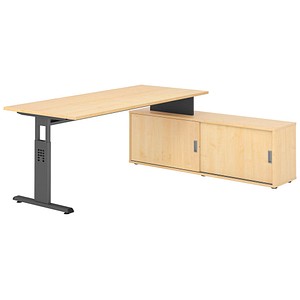 4032062331750 - OSE19SB höhenverstellbarer Schreibtisch ahorn rechteckig T-Fuß-Gestell grau 1800 x 800 cm