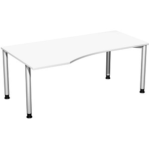 4038933482972 - Flex höhenverstellbarer Schreibtisch weiß silber Trapezform 4-Fuß-Gestell silber 1800 x 800  1000 cm