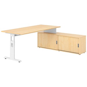 4032062331767 - OSE19SB höhenverstellbarer Schreibtisch ahorn rechteckig T-Fuß-Gestell weiß 1800 x 800 cm