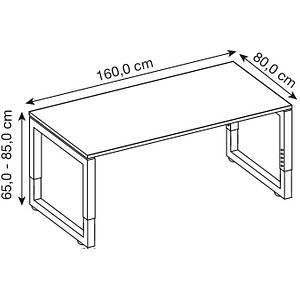4032062167588 - eurokraft pro Schreibtisch mit Gestell aus Vierkant-Stahlrohr Höhe 650 - 850 mm BxT 1600 x 800 mm Nussbaum   graphit