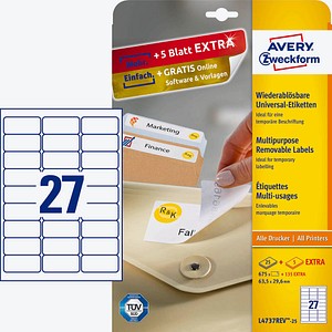 AKTION: 675 AVERY Zweckform Etiketten L4737REV-25 weiß + GRATIS 135 Etiketten AKTION: 675 AVERY Zweckform Etiketten L4737REV-25 weiß + GRATIS 135 Etiketten