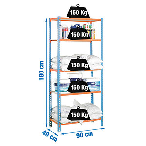 8435104912775 - Simonrack Schwerlastregal MADERCLICK 5 458100025189045 orange blau braun 900 x 400 x 1800 cm 8435104912775 - Simonrack Schwerlastregal MADERCLICK 5 458100025189045 orange blau braun 900 x 400 x 1800 cm