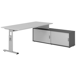 Hammerbacher Schreibtischkombination VOS, manuell höhenverstellbar 78cm (H), 180x80cm (BxT), grau / silber 4032062331781 Hammerbacher 5 Stück