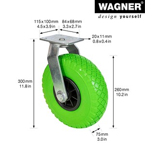 4001073116434 - Wagner-system - Lenkrolle - pannensicher - pu geschäumtes Rad ø Rad 260 mm Tragkraft 100 kg