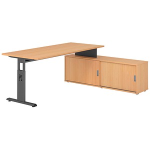 4032062331835 - OSE19SB höhenverstellbarer Schreibtisch buche rechteckig T-Fuß-Gestell grau 1800 x 800 cm