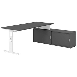 4032062332146 - OSE19SB höhenverstellbarer Schreibtisch grafit rechteckig T-Fuß-Gestell weiß 1800 x 800 cm