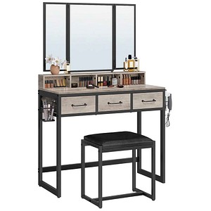 VASAGLE Schminktisch rechteckig Spanplatte beige 90,0 x 40,0 x 141,0 cm, 1 St.