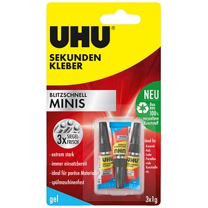 UHU Sekundenkleber 45370 blitzschnell MINIS gel, 3x1g, permanent 4026700453706 UHU 3 Stück