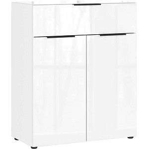 4005949369610 - Kommode Genua mit 1 Schublade und 2 Türen Glasfront- und auflage B 830 x T 420 x H 1020 mm weiß