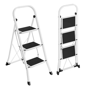 SONGMICS Klapptritt weiß 3 Stufen, H: 105,0 cm