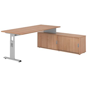 4032062331859 - OSE19SB höhenverstellbarer Schreibtisch nussbaum rechteckig T-Fuß-Gestell silber 1800 x 800 cm