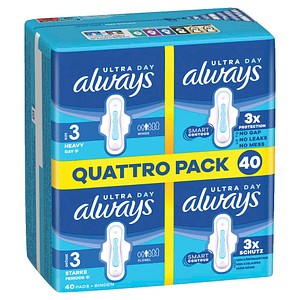 always Binden Ultra Day Long Plus mit Flügeln für sehr starke Tage, 40 St.