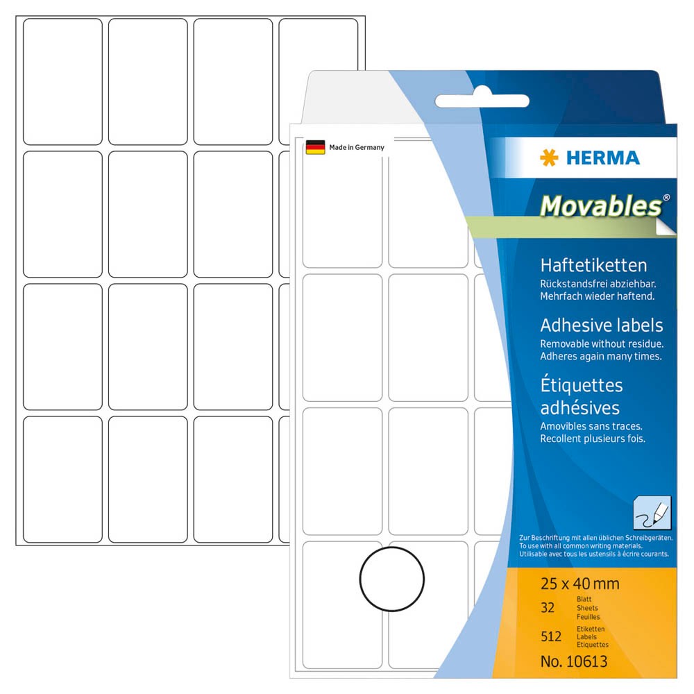 512 HERMA Movables Etiketten 10613 weiß 25 0 x 40 0 mm office discount