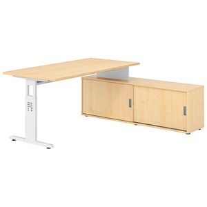 4032062331279 - OSE16SB höhenverstellbarer Schreibtisch ahorn rechteckig T-Fuß-Gestell weiß 1600 x 800 cm