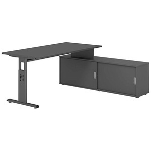 4032062331743 - OSE16SB höhenverstellbarer Schreibtisch grafit rechteckig T-Fuß-Gestell grau 1600 x 800 cm