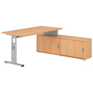 4032062331330 - OSE16SB höhenverstellbarer Schreibtisch buche rechteckig T-Fuß-Gestell silber 1600 x 800 cm