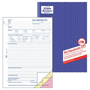 4004182017777 - Avery® Zweckform Bautagebuch 1777 Format A4 für DE & AT geprüft selbstdurchschreibend perforiert & gelocht mit Durchschlägen 3 x 40 Blatt 4004182017777 - Avery® Zweckform Bautagebuch 1777 Format A4 für DE & AT geprüft selbstdurchschreibend perforiert & gelocht mit Durchschlägen 3 x 40 Blatt