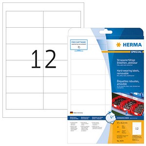 4008705045742 - HERMA Wetterfeste Etiketten 4574 DIN A4 Weiß Rechteckig 97 x 423 mm 20 Blatt à 12 Etiketten 4008705045742 - HERMA Wetterfeste Etiketten 4574 DIN A4 Weiß Rechteckig 97 x 423 mm 20 Blatt à 12 Etiketten