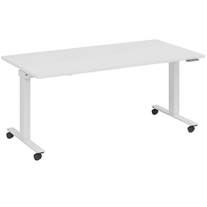 4260672335114 - fm Slimfit elektrisch höhenverstellbarer Schreibtisch weiß verkehrsweiß rechteckig T-Fuß-Gestell mit Rollen weiß 1600 x 700 cm