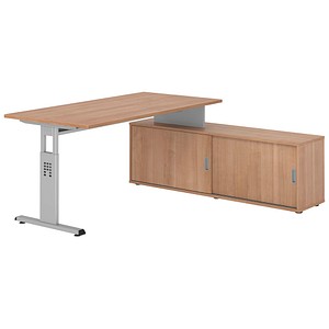 Hammerbacher Schreibtischkombination VOS, manuell höhenverstellbar 78cm (H), 160x80cm (BxT), nussbaum / silber 4032062331361 Hammerbacher 5 Stück