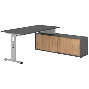 Hammerbacher Schreibtischkombination VOS, manuell höhenverstellbar 78cm (H), 160x80cm (BxT), graphit / silber 4032062331675 Hammerbacher 5 Stück