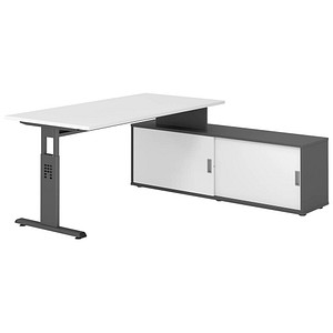 Hammerbacher Schreibtischkombination VOS, manuell höhenverstellbar 78cm (H), 160x80cm (BxT), weiß / graphit 4032062331521 Hammerbacher 5 Stück