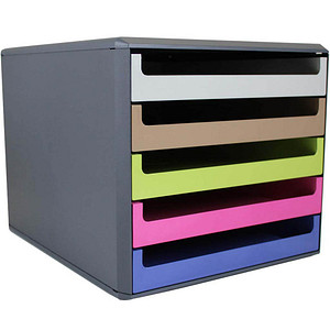 M&M Schubladenbox  hellgrau, karamell, hellgrün, pink, blau 30057674BE, DIN A4 mit 5 Schubladen