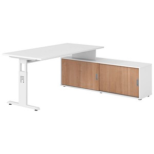 4032062331729 - OSE16SB höhenverstellbarer Schreibtisch weiß rechteckig T-Fuß-Gestell weiß 1600 x 800 cm