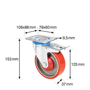 4001073416336 - Transportgeräte-Schwerlast-Lenkrollen Rad-Ø 125 mm VE 2 Stk Lenkrolle mit Feststeller Wagner