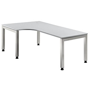 4032062025468 - HAMMERBACHER Prokura höhenverstellbarer Schreibtisch lichtgrau L-Form 5-Fuß-Gestell silber 2000 x 1200 cm