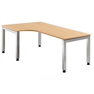 4032062025475 - HAMMERBACHER Prokura höhenverstellbarer Schreibtisch buche L-Form 5-Fuß-Gestell silber 2000 x 1200 cm