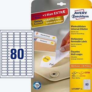 AKTION: 2.000 AVERY Zweckform Etiketten L4732REV-25 weiß + GRATIS 400 Etiketten AKTION: 2.000 AVERY Zweckform Etiketten L4732REV-25 weiß + GRATIS 400 Etiketten