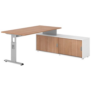 Hammerbacher Schreibtischkombination VOS, manuell höhenverstellbar 78cm (H), 160x80cm (BxT), nussbaum / silber 4032062331378 Hammerbacher 5 Stück