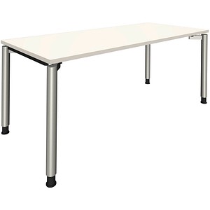 4260672330058 - fm Sidney höhenverstellbarer Schreibtisch weiß rechteckig 4-Fuß-Gestell Rundrohr silber 1800 x 800 cm