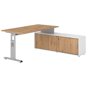 Hammerbacher Schreibtischkombination VOS, manuell höhenverstellbar 78cm (H), 160x80cm (BxT), asteiche / silber 4032062331590 Hammerbacher 5 Stück