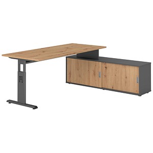 4032062332108 - OSE19SB höhenverstellbarer Schreibtisch asteiche rechteckig T-Fuß-Gestell grau 1800 x 800 cm